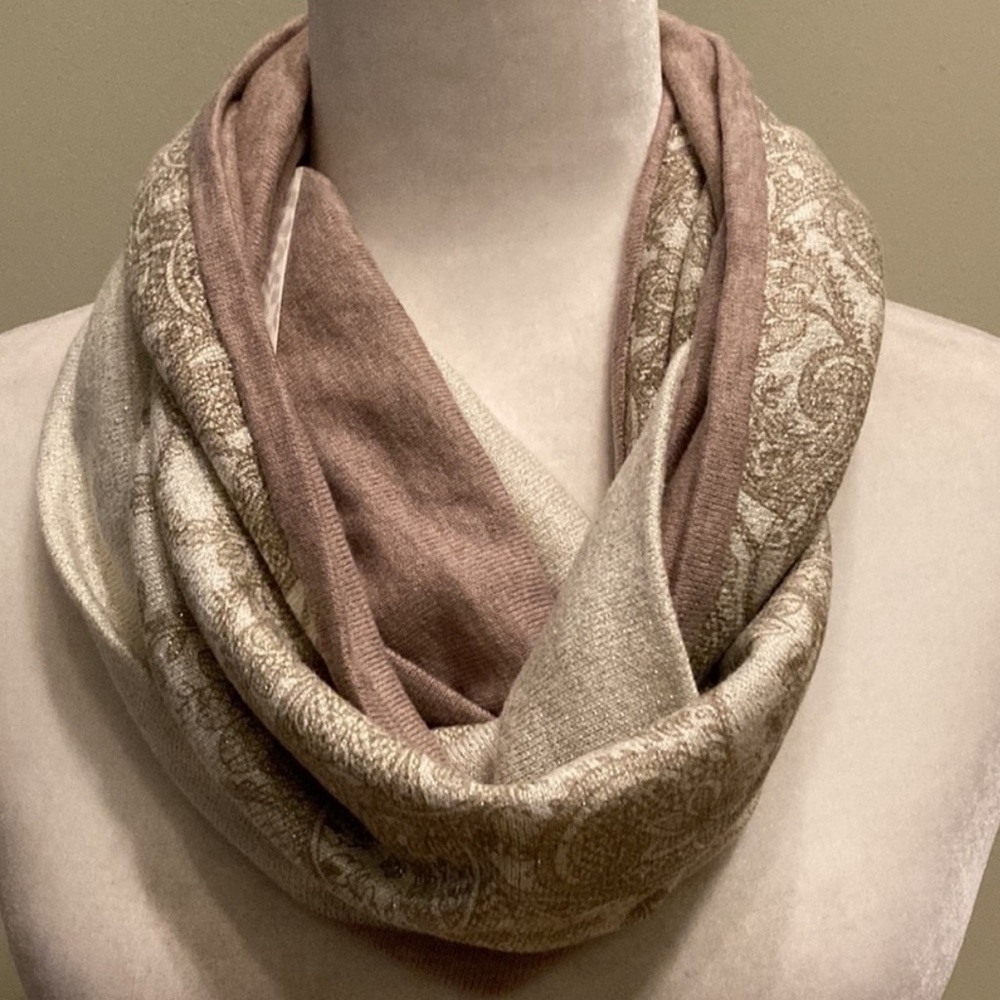 CHICO’S Infinity Multi Color Soft Pastel Scarf with Gold Threading Throu…